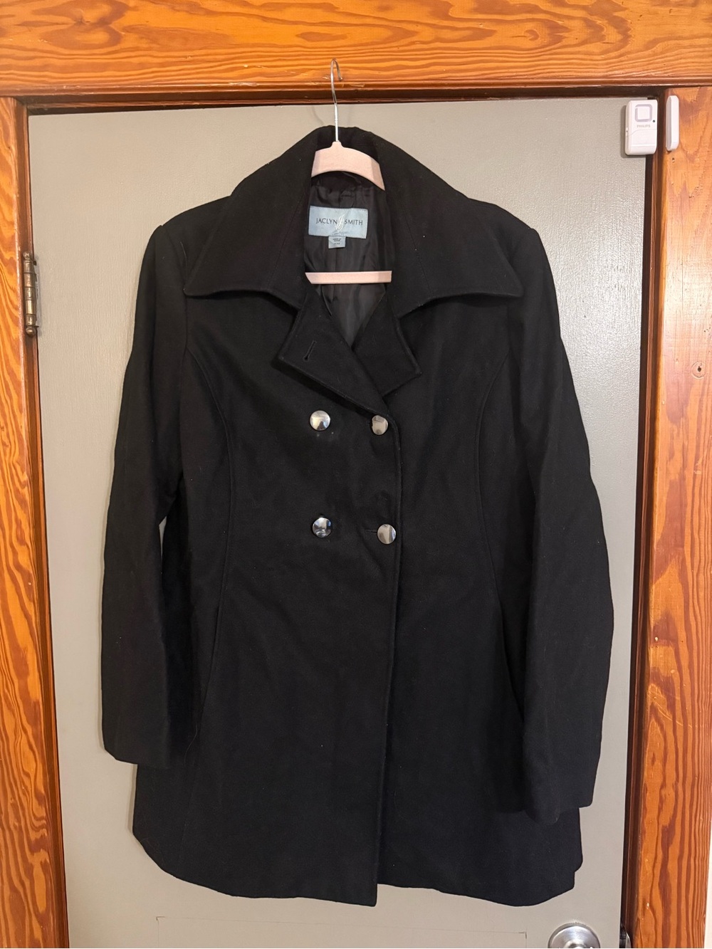 Jaclyn Smith Black Double-Breasted Peacoat